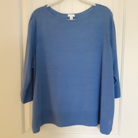 J. Jill Linen Blend 3/4 Sleeve Sweater with Rib Detail Blue Size 3X - Picture 1 of 10